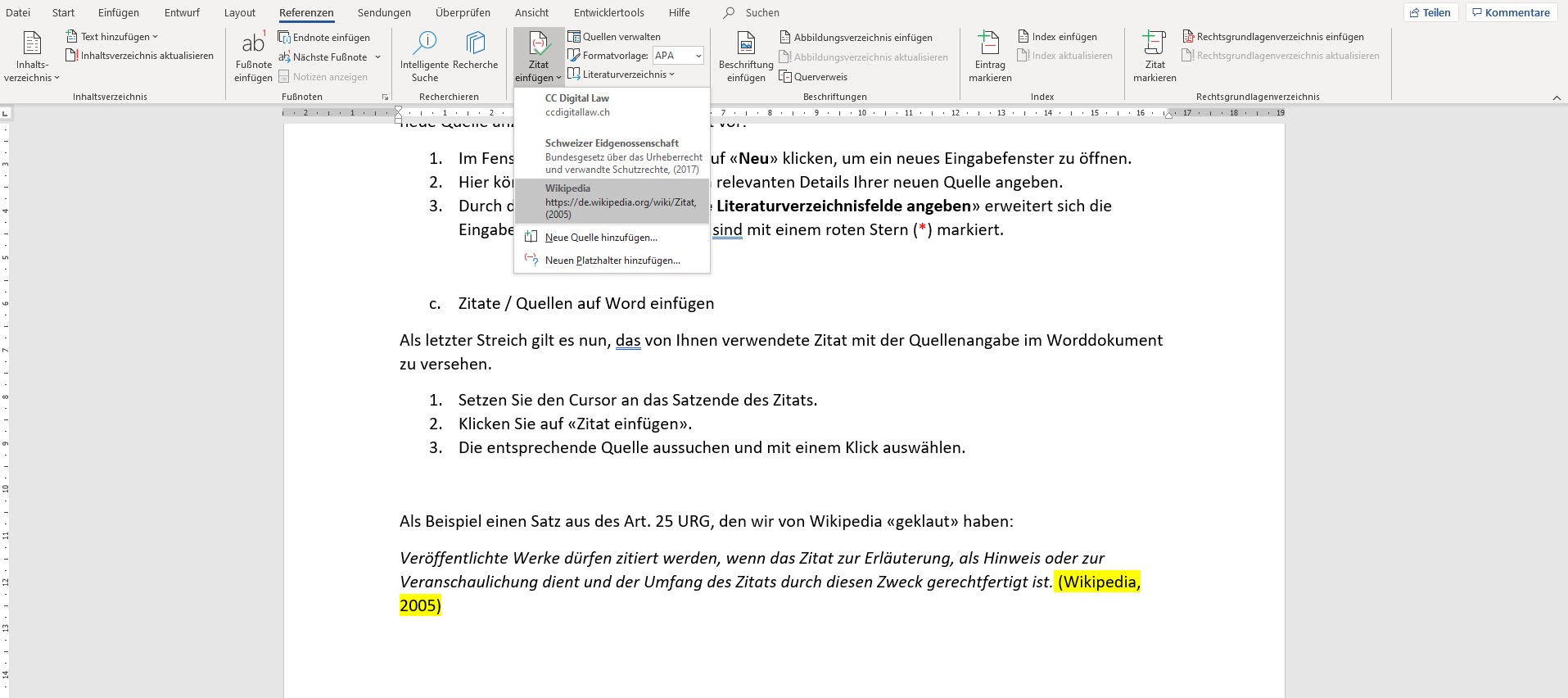 Quellenangaben in Word - so geht's